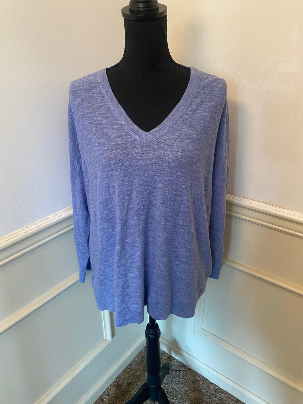 Madewell V Neck Slub Knit Pullover Sweater Cotton Wool Blend Relaxed Fit